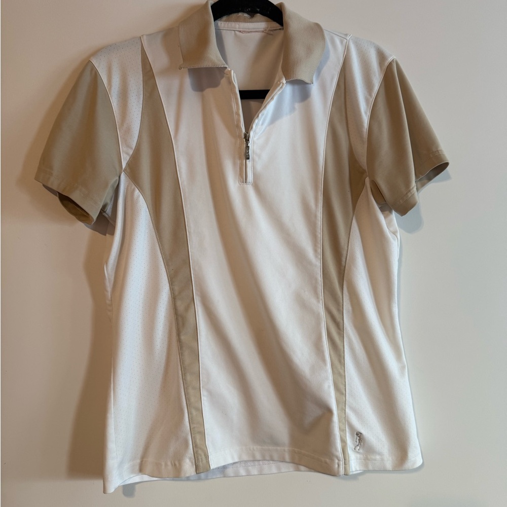 Golf - White and Tan Short Sleeve Polo Shirt